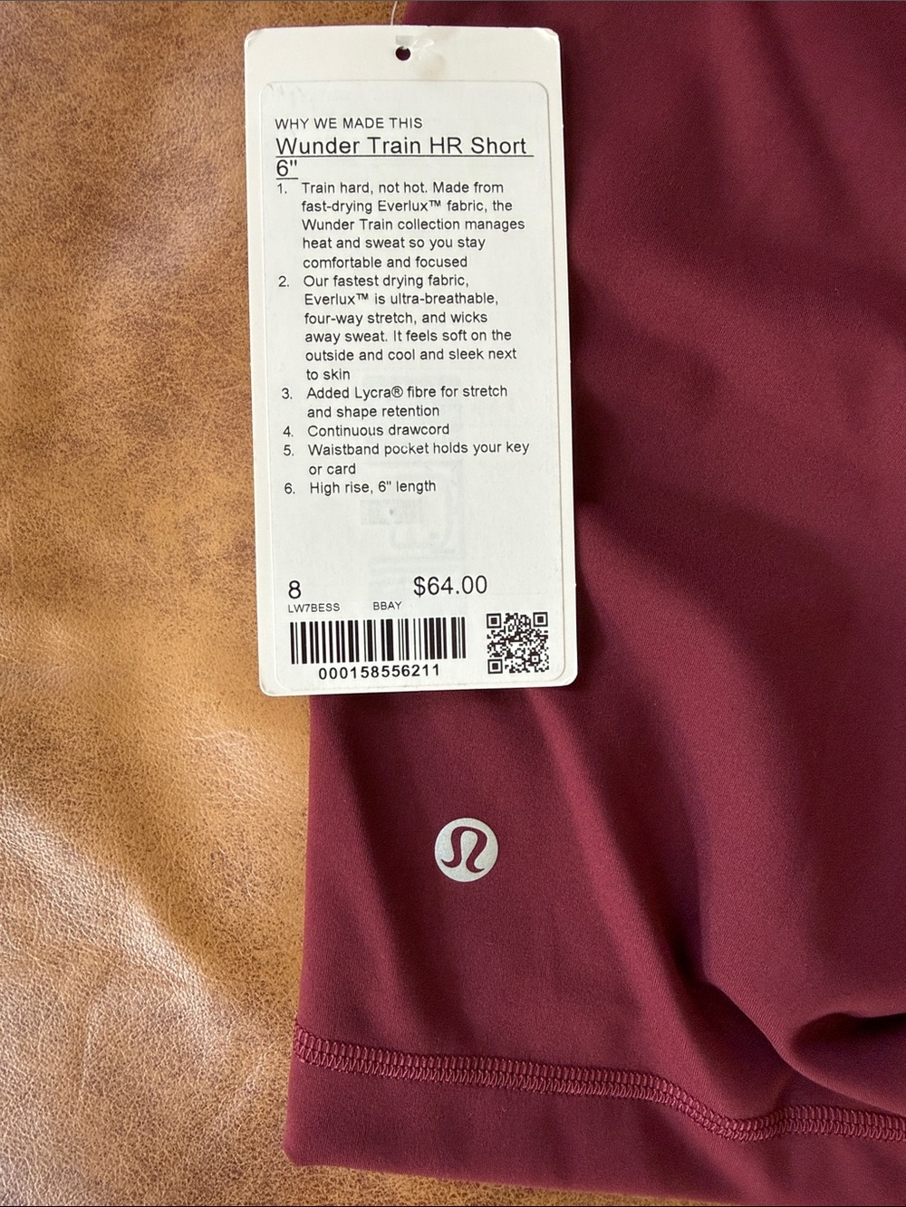 NWT Lululemon Wunder Train High-Rise Short 6" Sz 8 Burgundy Bay - Picture 3 of 4